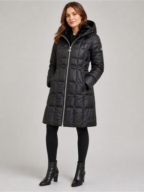 Michael Kors XS Women's Black Hooded Long‎ Puffer Coat